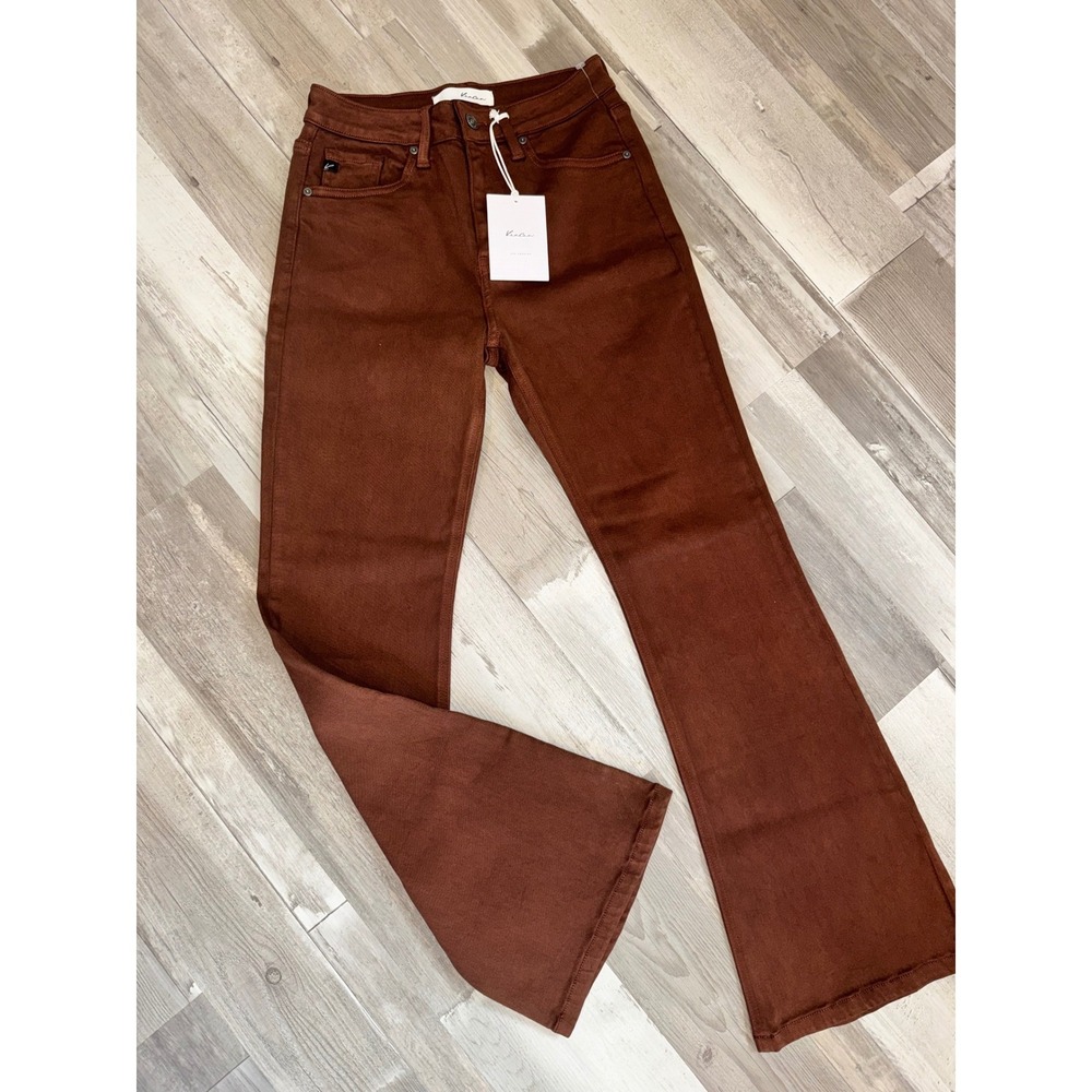 KanCan Flare Jeans Women Chocolate Brown Coated High Rise KC9251NPP-SF Size 4